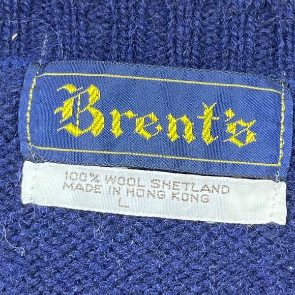 Brent Mens Size L Blue Yellow 100% Shetland Wool Argyle Knit Sweater Vest Preppy - Picture 3 of 5